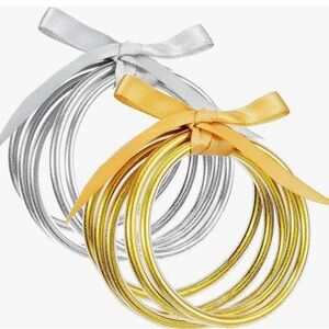 BANGLE GOLD & SILVER SET RUBBER GLITTER JELLY BANGLES SILICONE PRETTY